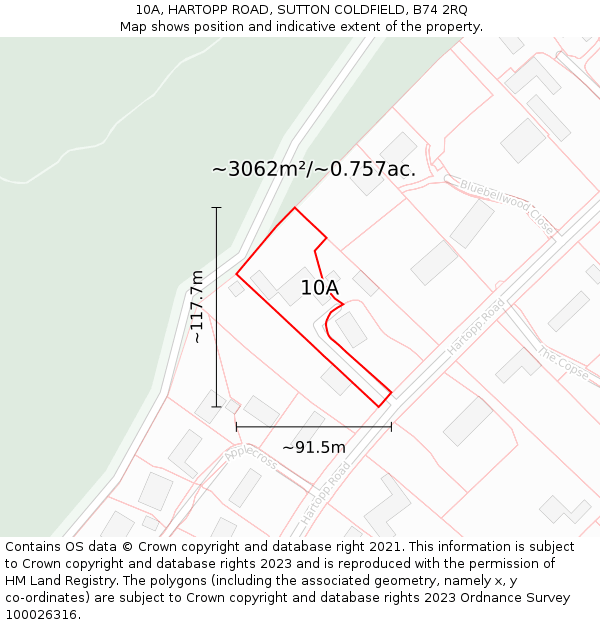 10A, HARTOPP ROAD, SUTTON COLDFIELD, B74 2RQ: Plot and title map