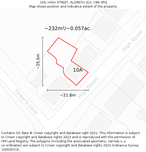 10A, HIGH STREET, ALDRETH, ELY, CB6 3PQ: Plot and title map