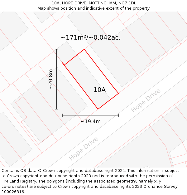 10A, HOPE DRIVE, NOTTINGHAM, NG7 1DL: Plot and title map