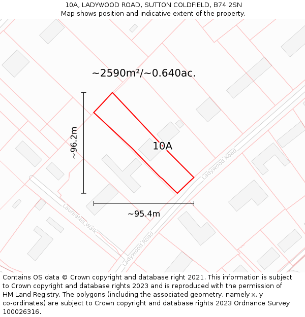 10A, LADYWOOD ROAD, SUTTON COLDFIELD, B74 2SN: Plot and title map