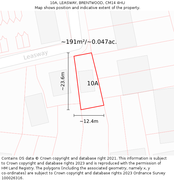 10A, LEASWAY, BRENTWOOD, CM14 4HU: Plot and title map