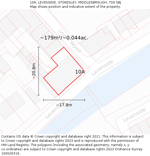 10A, LEVENSIDE, STOKESLEY, MIDDLESBROUGH, TS9 5BJ: Plot and title map