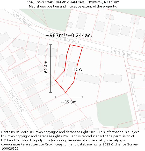 10A, LONG ROAD, FRAMINGHAM EARL, NORWICH, NR14 7RY: Plot and title map