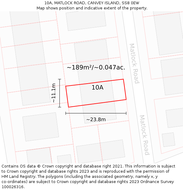 10A, MATLOCK ROAD, CANVEY ISLAND, SS8 0EW: Plot and title map
