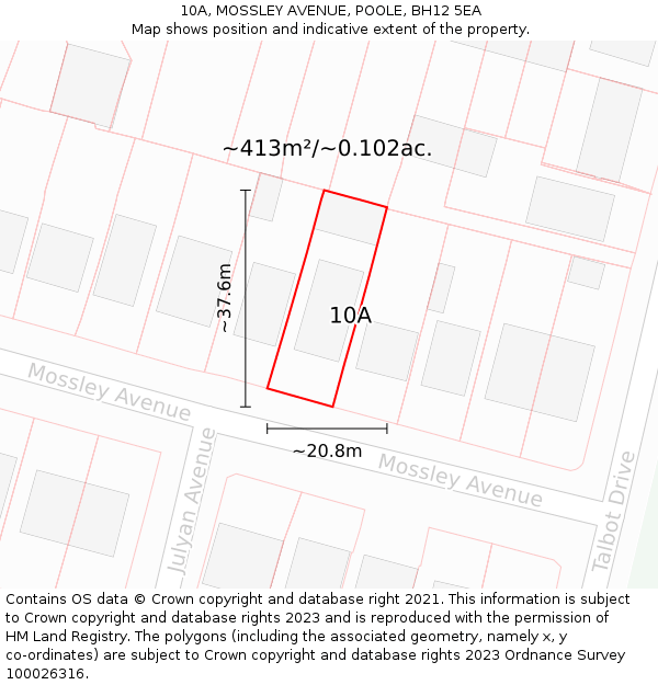 10A, MOSSLEY AVENUE, POOLE, BH12 5EA: Plot and title map