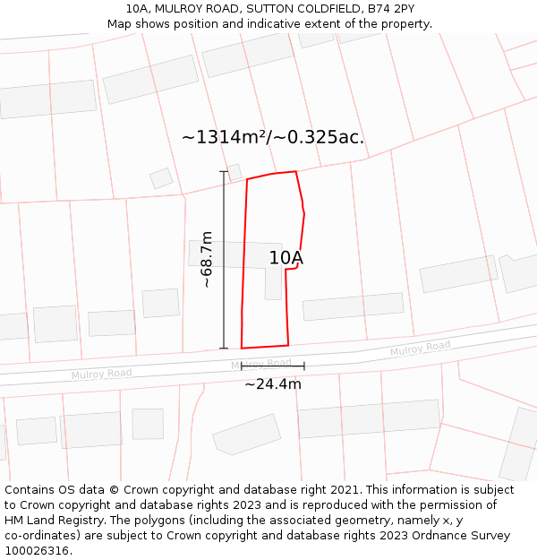 10A, MULROY ROAD, SUTTON COLDFIELD, B74 2PY: Plot and title map