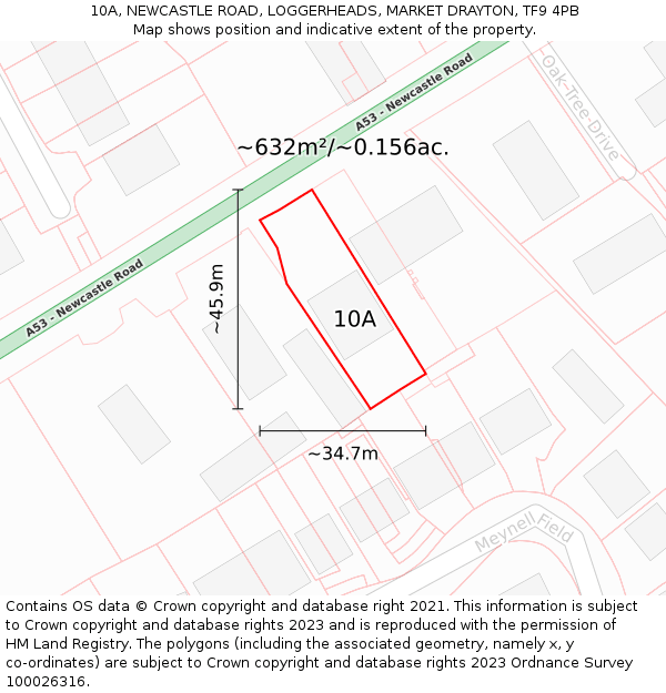 10A, NEWCASTLE ROAD, LOGGERHEADS, MARKET DRAYTON, TF9 4PB: Plot and title map