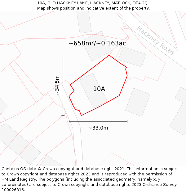 10A, OLD HACKNEY LANE, HACKNEY, MATLOCK, DE4 2QL: Plot and title map