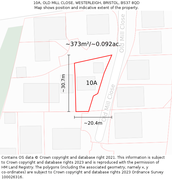 10A, OLD MILL CLOSE, WESTERLEIGH, BRISTOL, BS37 8QD: Plot and title map