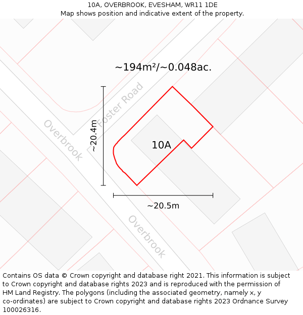 10A, OVERBROOK, EVESHAM, WR11 1DE: Plot and title map