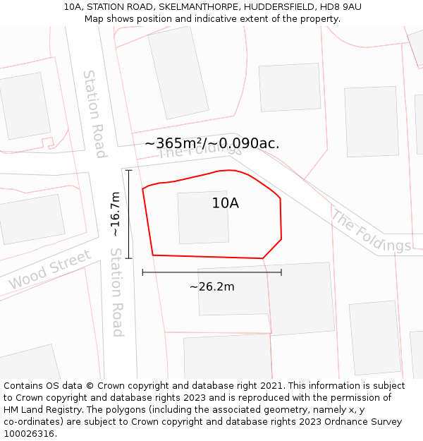 10A, STATION ROAD, SKELMANTHORPE, HUDDERSFIELD, HD8 9AU: Plot and title map