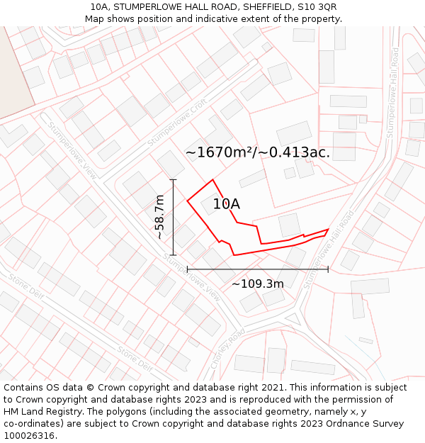 10A, STUMPERLOWE HALL ROAD, SHEFFIELD, S10 3QR: Plot and title map
