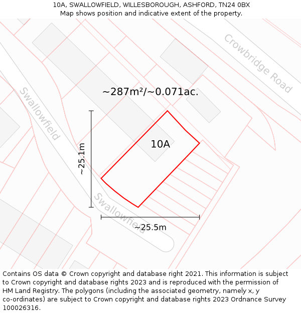 10A, SWALLOWFIELD, WILLESBOROUGH, ASHFORD, TN24 0BX: Plot and title map