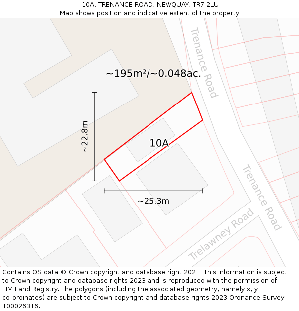 10A, TRENANCE ROAD, NEWQUAY, TR7 2LU: Plot and title map