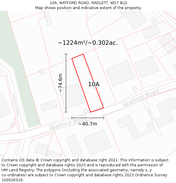 10A, WATFORD ROAD, RADLETT, WD7 8LD: Plot and title map