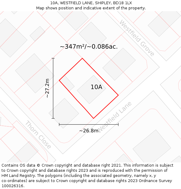 10A, WESTFIELD LANE, SHIPLEY, BD18 1LX: Plot and title map