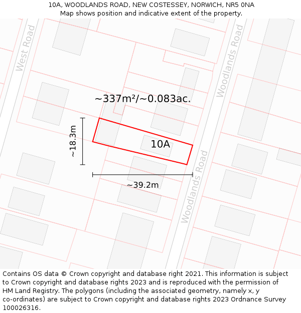 10A, WOODLANDS ROAD, NEW COSTESSEY, NORWICH, NR5 0NA: Plot and title map