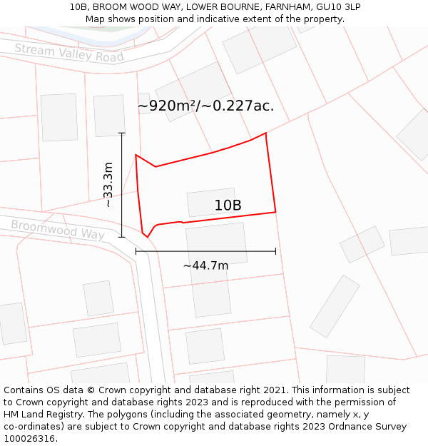 10B, BROOM WOOD WAY, LOWER BOURNE, FARNHAM, GU10 3LP: Plot and title map