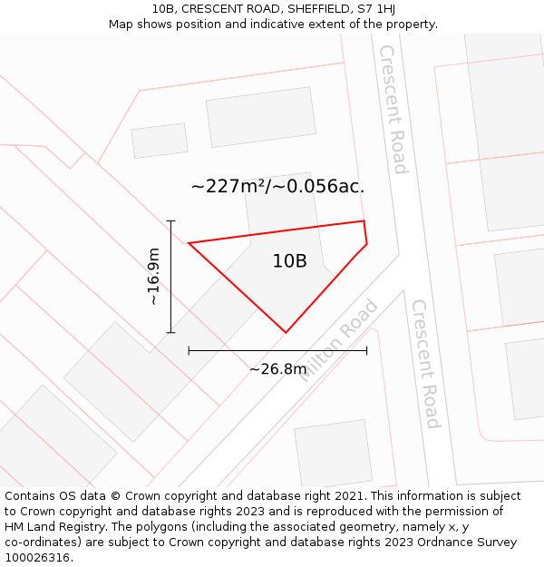 10B, CRESCENT ROAD, SHEFFIELD, S7 1HJ: Plot and title map