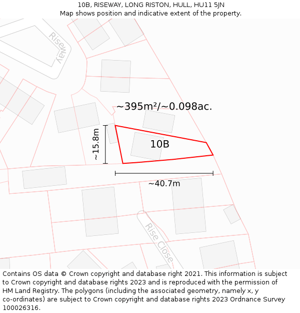 10B, RISEWAY, LONG RISTON, HULL, HU11 5JN: Plot and title map
