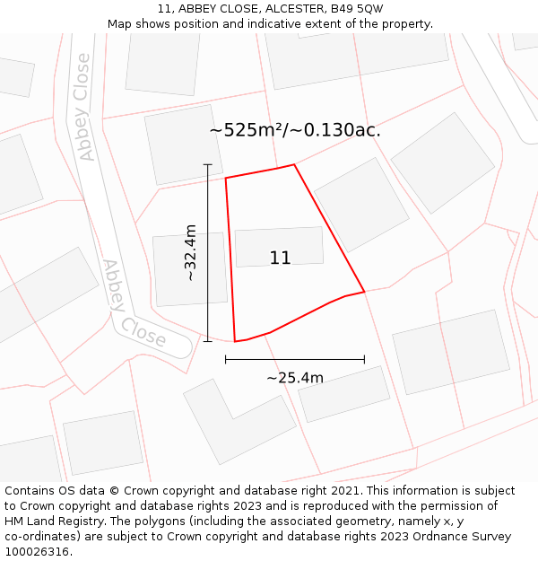 11, ABBEY CLOSE, ALCESTER, B49 5QW: Plot and title map