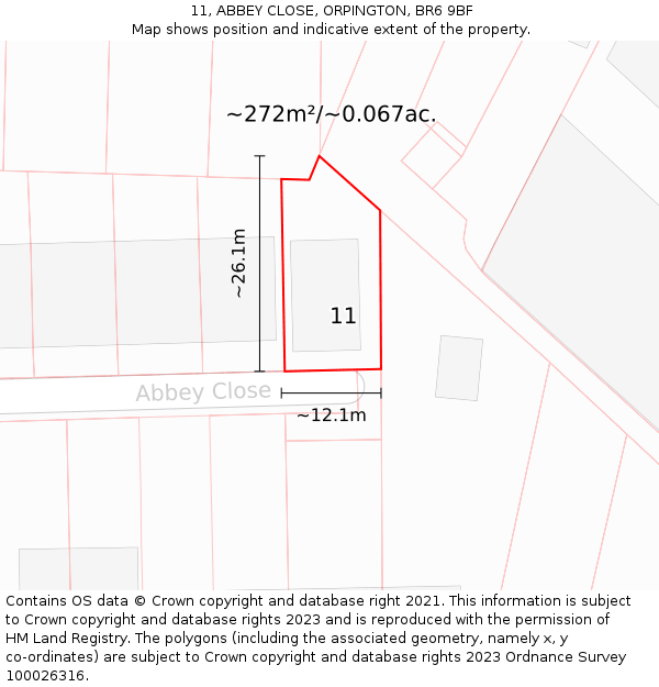11, ABBEY CLOSE, ORPINGTON, BR6 9BF: Plot and title map