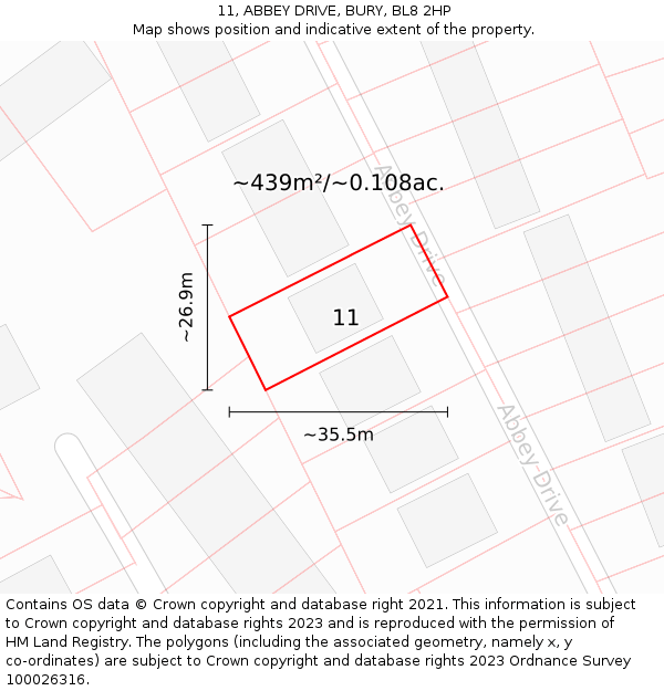 11, ABBEY DRIVE, BURY, BL8 2HP: Plot and title map