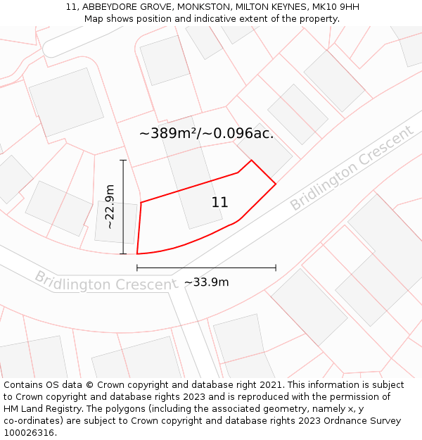11, ABBEYDORE GROVE, MONKSTON, MILTON KEYNES, MK10 9HH: Plot and title map