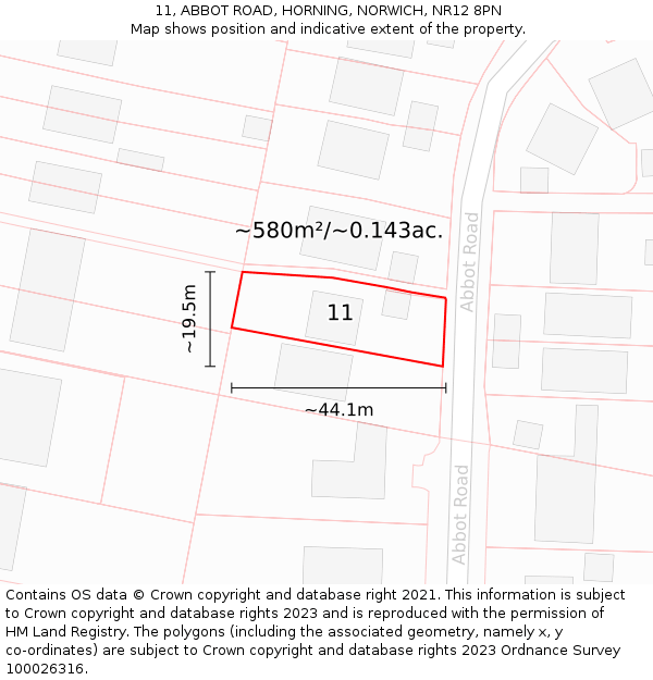 11, ABBOT ROAD, HORNING, NORWICH, NR12 8PN: Plot and title map