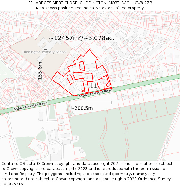 11, ABBOTS MERE CLOSE, CUDDINGTON, NORTHWICH, CW8 2ZB: Plot and title map