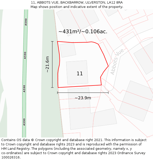 11, ABBOTS VUE, BACKBARROW, ULVERSTON, LA12 8RA: Plot and title map