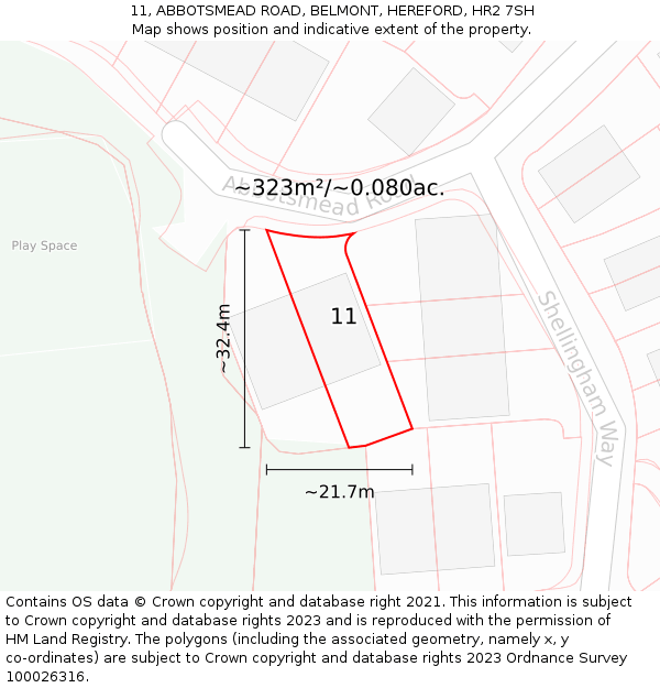 11, ABBOTSMEAD ROAD, BELMONT, HEREFORD, HR2 7SH: Plot and title map