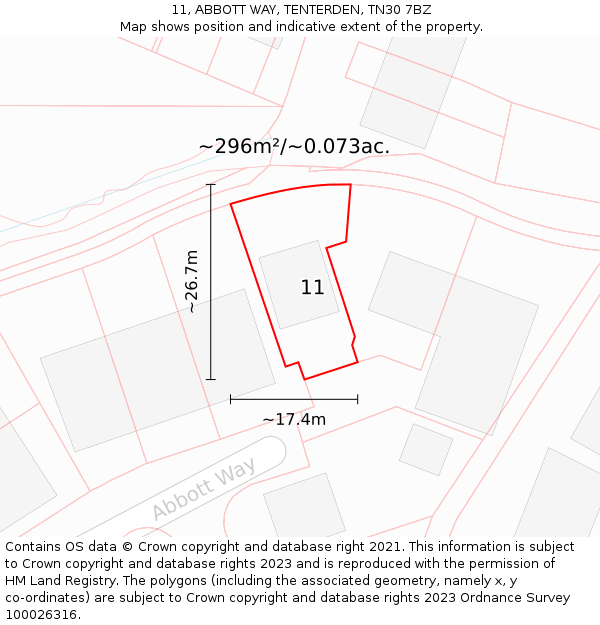 11, ABBOTT WAY, TENTERDEN, TN30 7BZ: Plot and title map