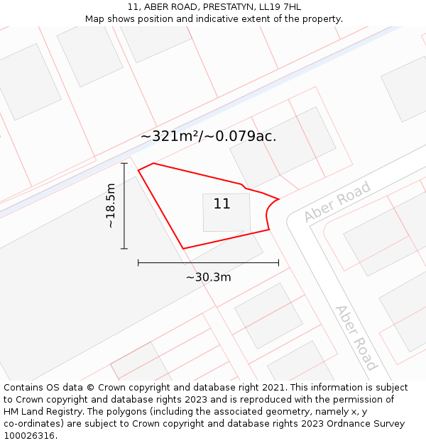 11, ABER ROAD, PRESTATYN, LL19 7HL: Plot and title map