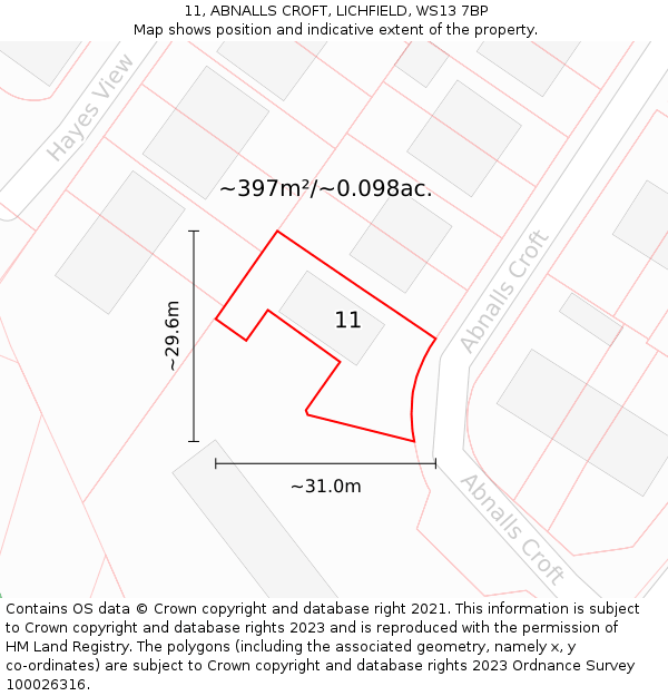 11, ABNALLS CROFT, LICHFIELD, WS13 7BP: Plot and title map