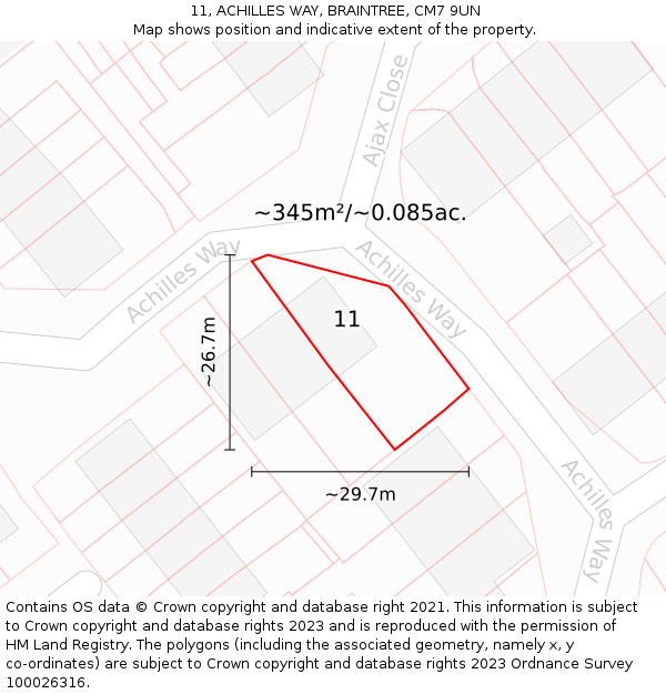 11, ACHILLES WAY, BRAINTREE, CM7 9UN: Plot and title map
