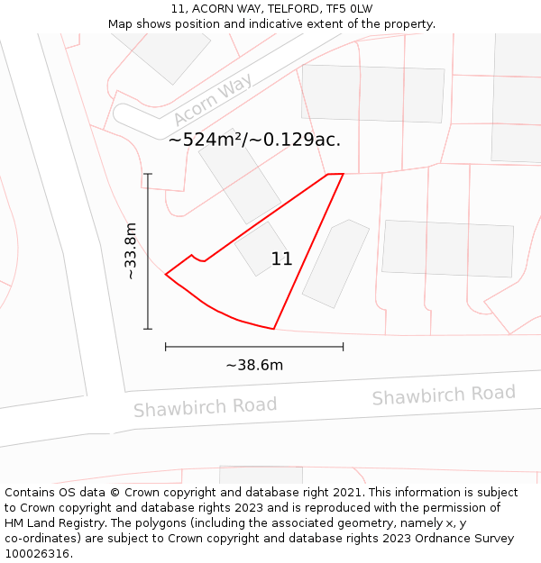 11, ACORN WAY, TELFORD, TF5 0LW: Plot and title map