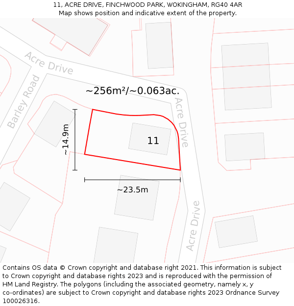 11, ACRE DRIVE, FINCHWOOD PARK, WOKINGHAM, RG40 4AR: Plot and title map