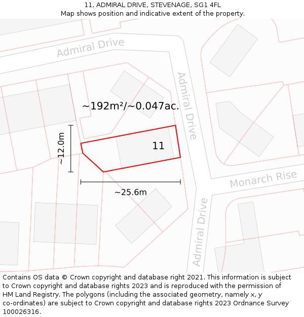 11, ADMIRAL DRIVE, STEVENAGE, SG1 4FL: Plot and title map