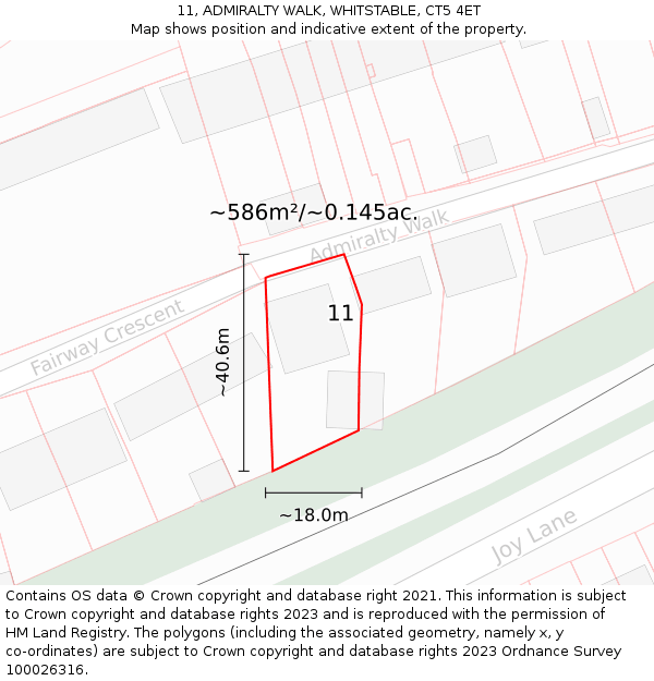 11, ADMIRALTY WALK, WHITSTABLE, CT5 4ET: Plot and title map