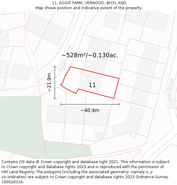 11, AGGIS FARM, VERWOOD, BH31 6QD: Plot and title map