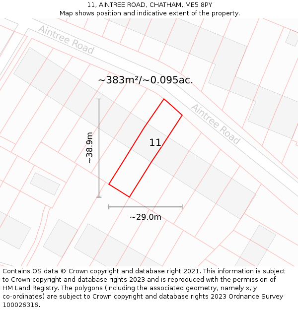 11, AINTREE ROAD, CHATHAM, ME5 8PY: Plot and title map