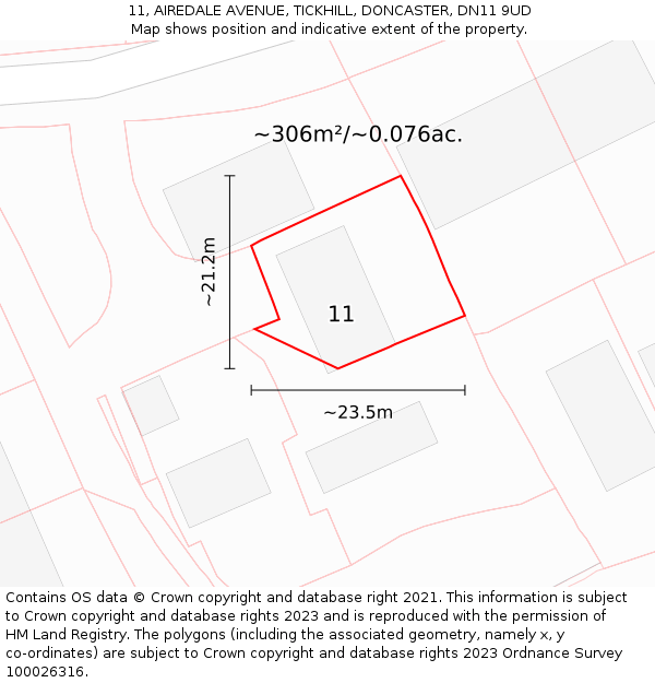 11, AIREDALE AVENUE, TICKHILL, DONCASTER, DN11 9UD: Plot and title map
