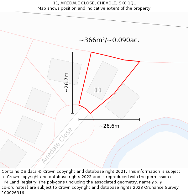 11, AIREDALE CLOSE, CHEADLE, SK8 1QL: Plot and title map
