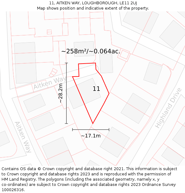 11, AITKEN WAY, LOUGHBOROUGH, LE11 2UJ: Plot and title map