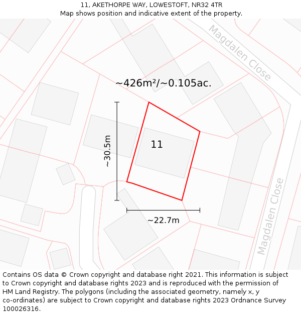 11, AKETHORPE WAY, LOWESTOFT, NR32 4TR: Plot and title map