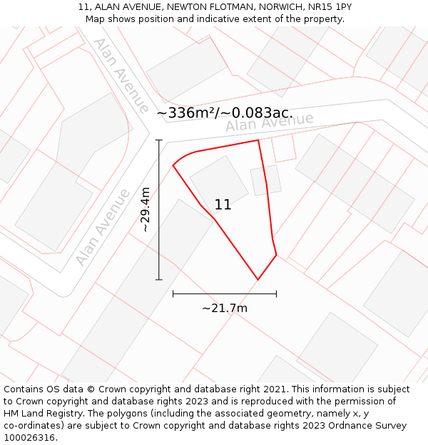 11, ALAN AVENUE, NEWTON FLOTMAN, NORWICH, NR15 1PY: Plot and title map