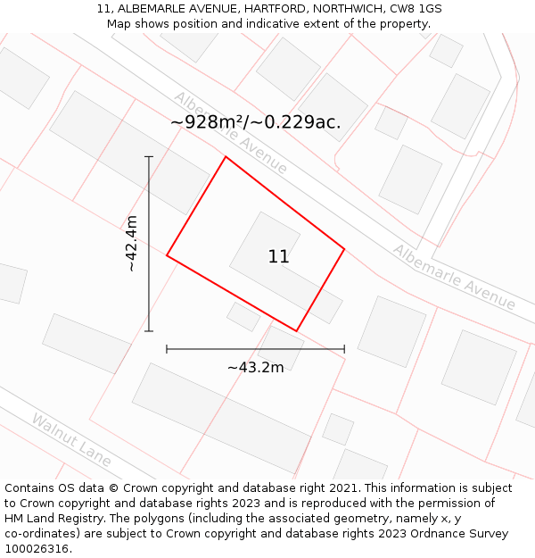 11, ALBEMARLE AVENUE, HARTFORD, NORTHWICH, CW8 1GS: Plot and title map
