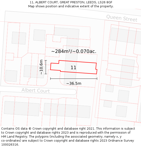 11, ALBERT COURT, GREAT PRESTON, LEEDS, LS26 8GF: Plot and title map