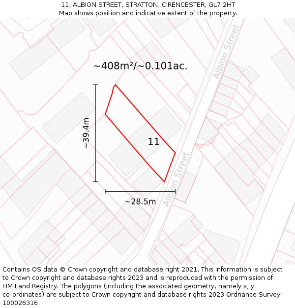 11, ALBION STREET, STRATTON, CIRENCESTER, GL7 2HT: Plot and title map
